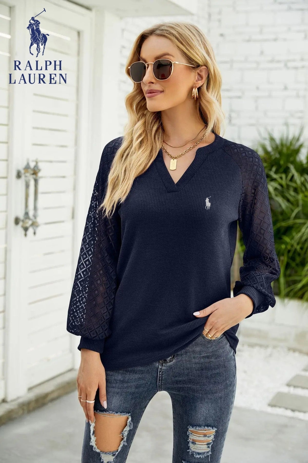 RL – Lace Sleeve Knit Top