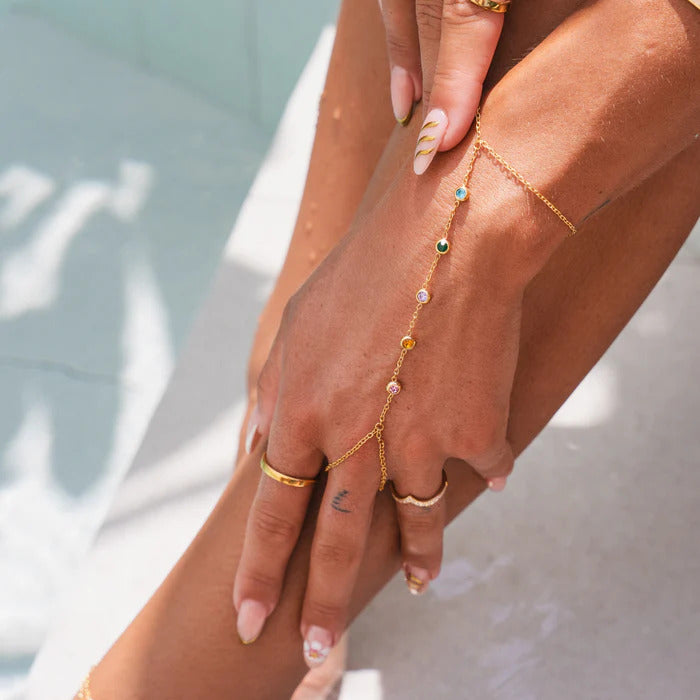 Multicolor Gemstone Hand Chain - GOLD