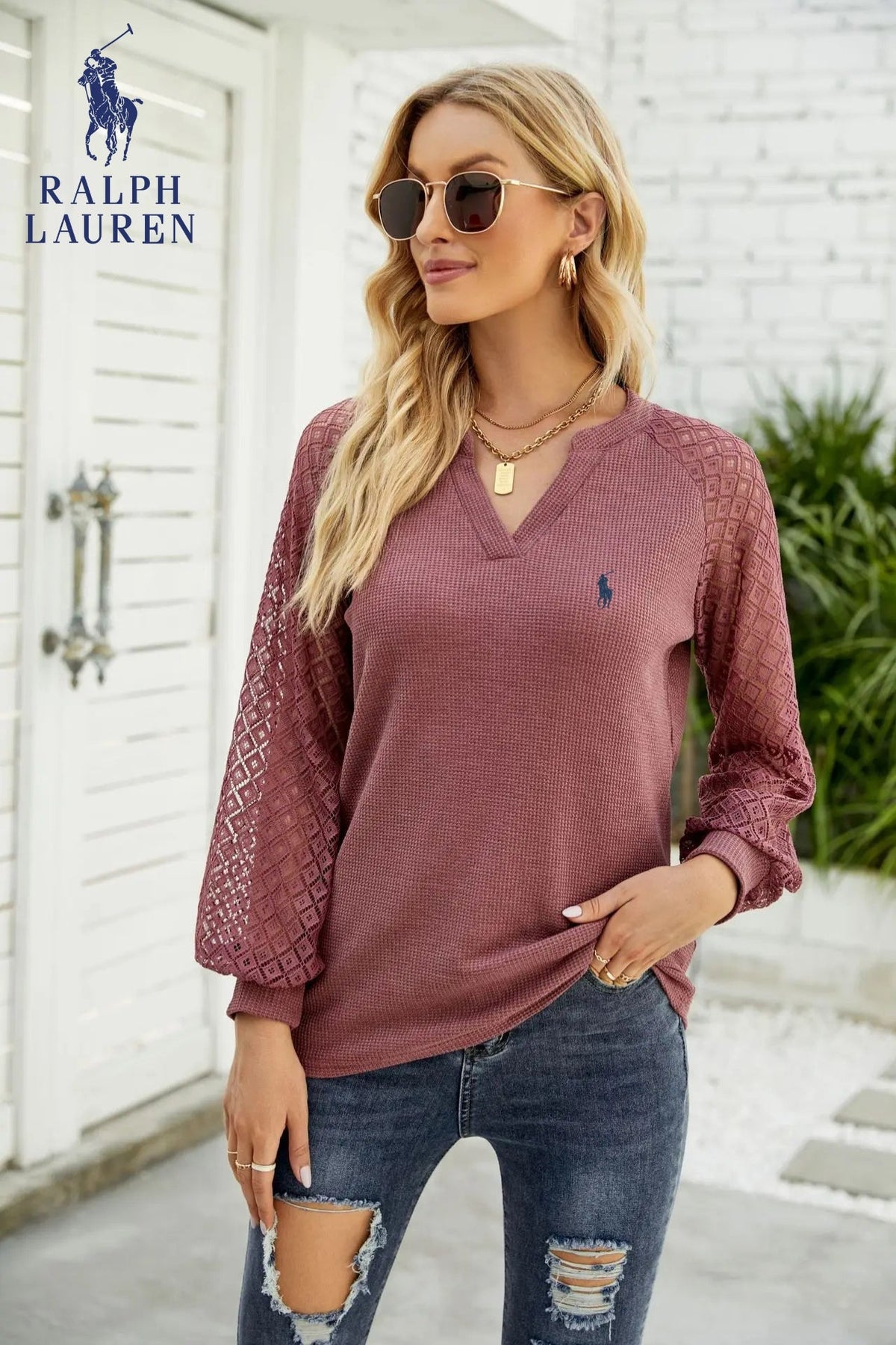 RL – Lace Sleeve Knit Top