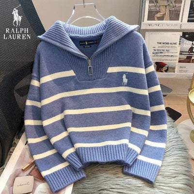 RL – Striped Quarter-Zip Sweater