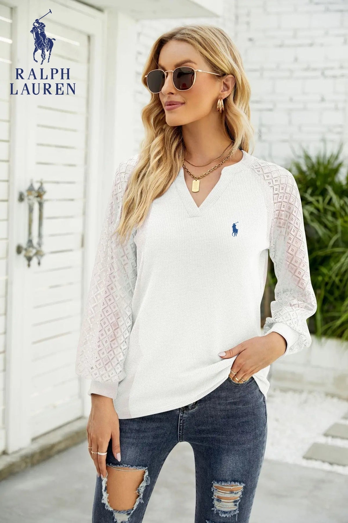 RL – Lace Sleeve Knit Top