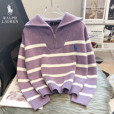 RL – Striped Quarter-Zip Sweater