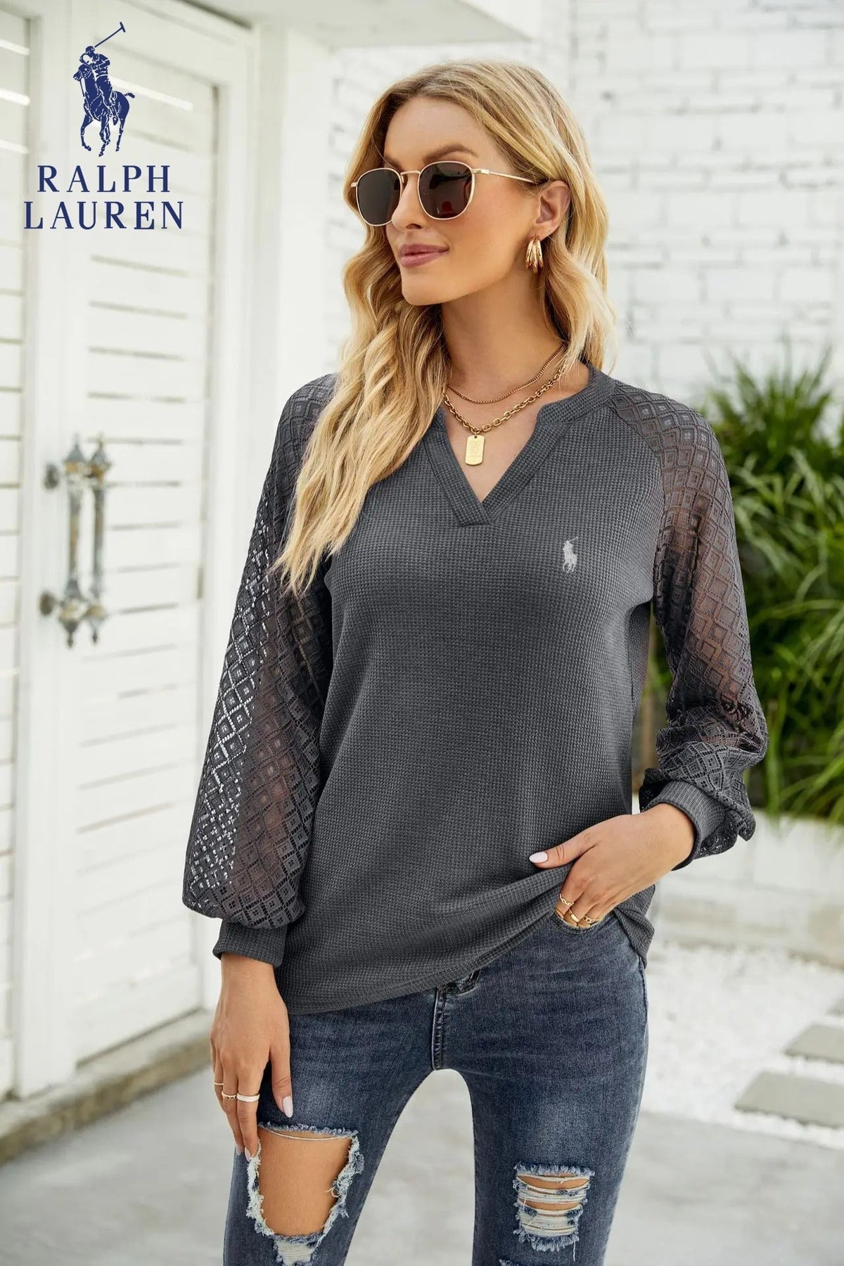 RL – Lace Sleeve Knit Top