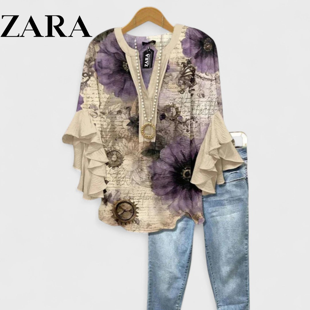 ZR – Floral Ruffle Sleeve Blouse