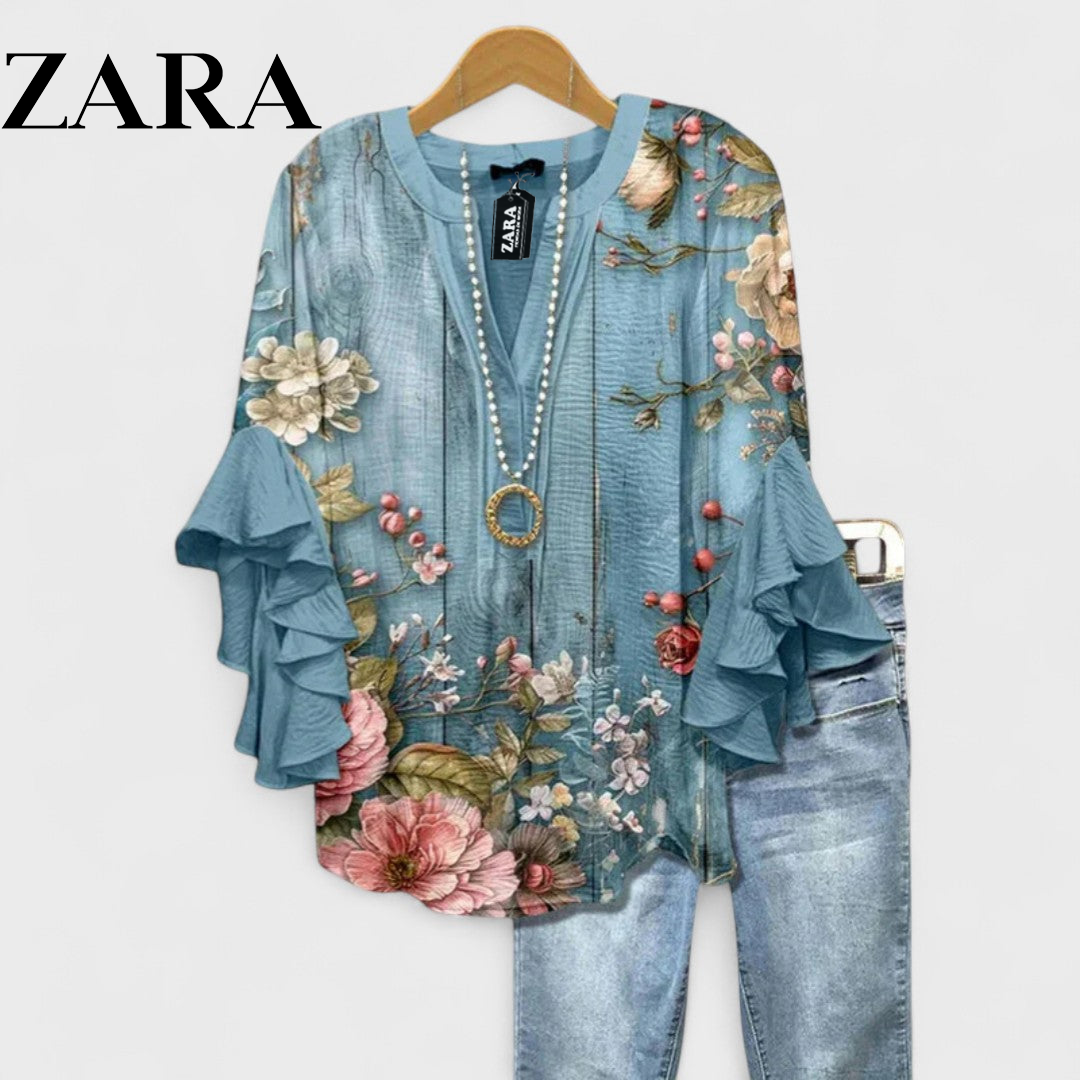 ZR – Floral Ruffle Sleeve Blouse