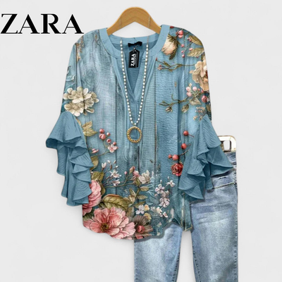 ZR – Floral Ruffle Sleeve Blouse