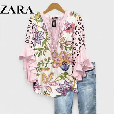 ZR – Floral Ruffle Sleeve Blouse